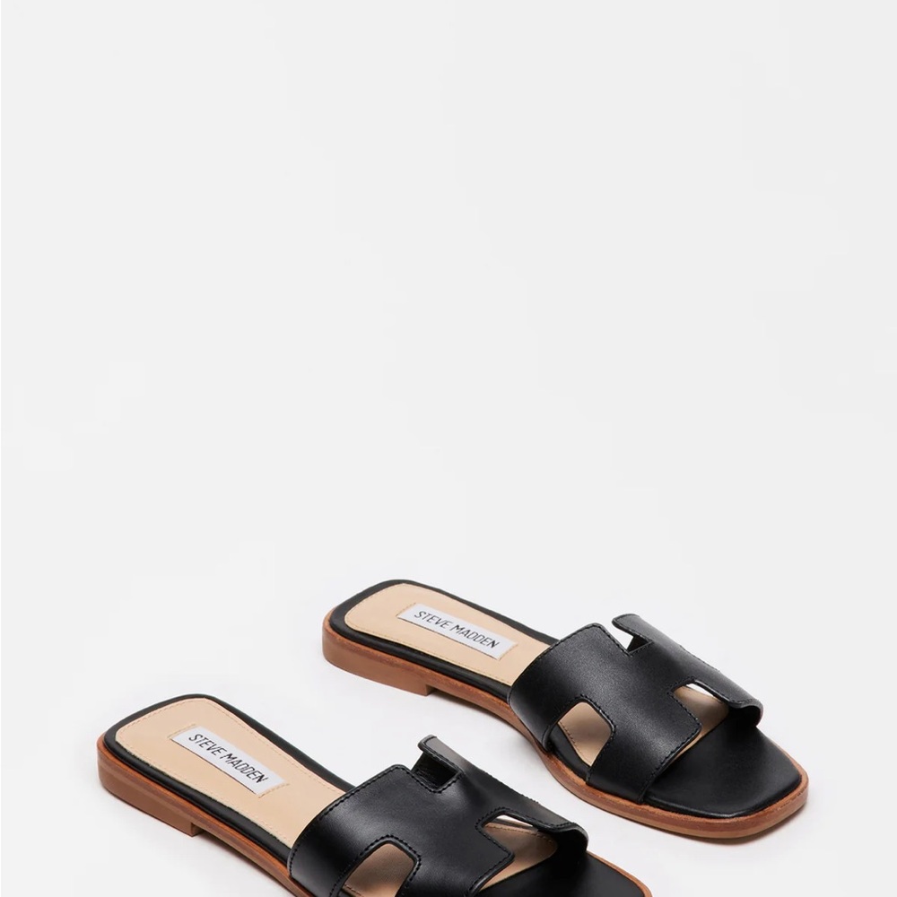 Steve Madden Black Leather Slide Sandals